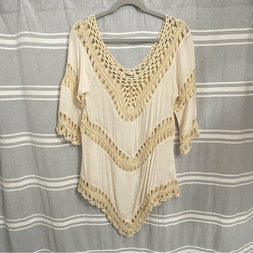 RIMA / Chic Cream Tunic Coverup with Crochet Details Size S/M - Picture 2 of 8